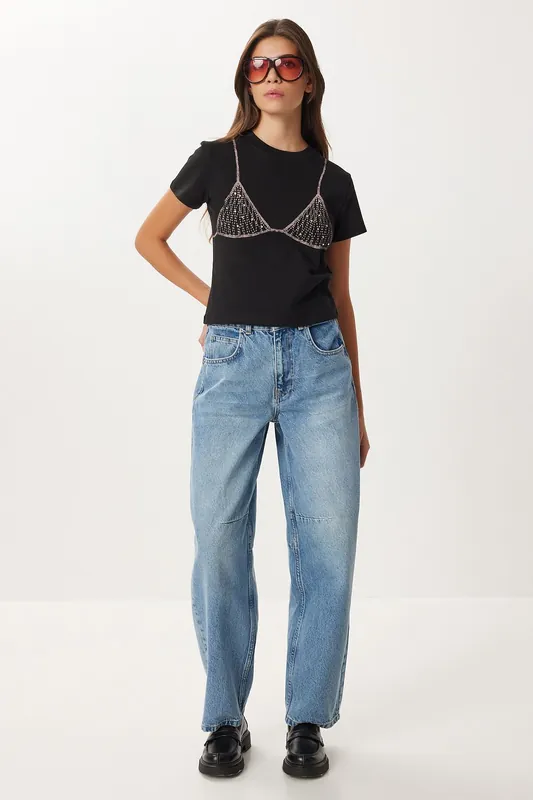 High Waist Balloon Fit Jeans with Boot Cuff - Happiness Istanbul