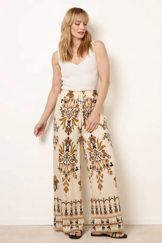 Cream Drawstring Waist Wide Leg Pants - Blue Vanilla