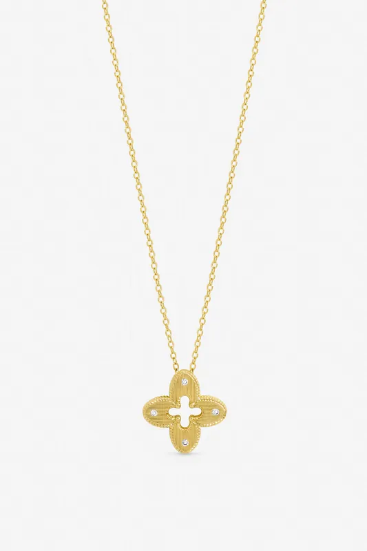 Gold Plated Textured Crystal Clover Pendant - Jon Richard