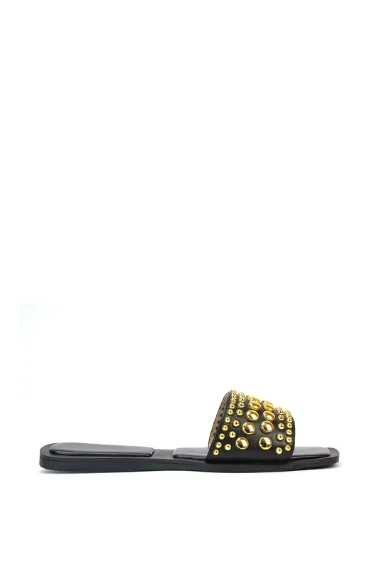 Elodie' Flat Beaded Open Toe Slider Sandal - XY London