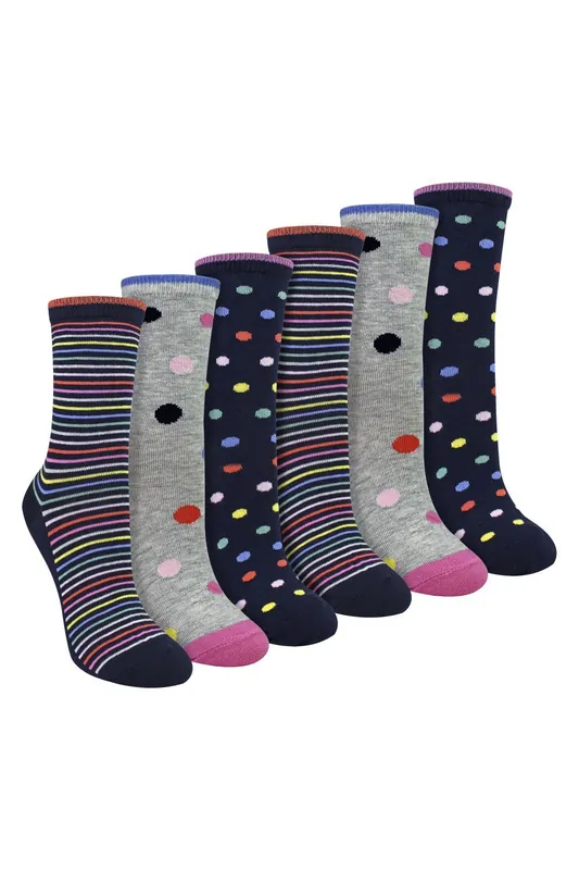 6 Pairs Ladies Spots Stripe Pattern Cotton Socks - Sock Snob