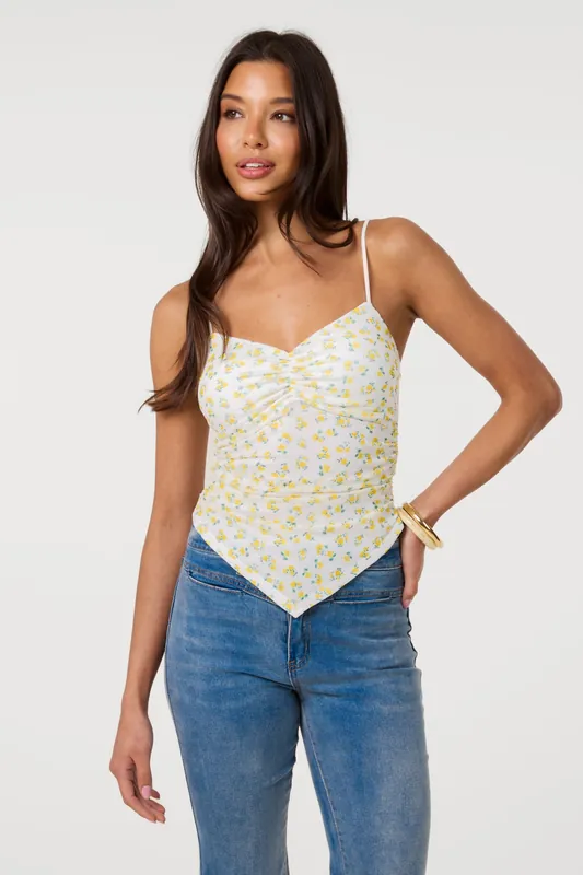 Hanky Hem Printed Mesh Crop Top - Pink Vanilla