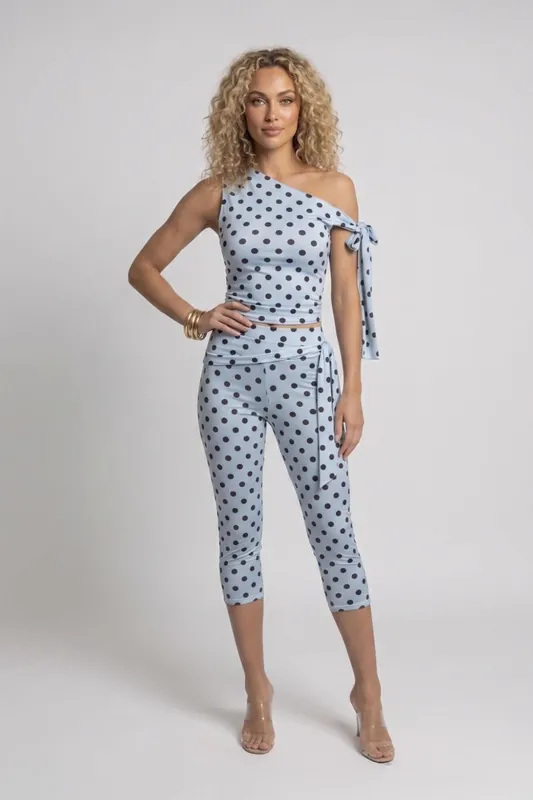 Polka Dot Tie Drop Shoulder Top and 34 Legging Co-ord