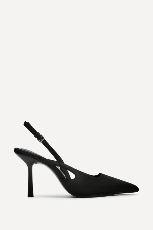 Rhea Black Scuba Sling Back Court Heels - Linzi