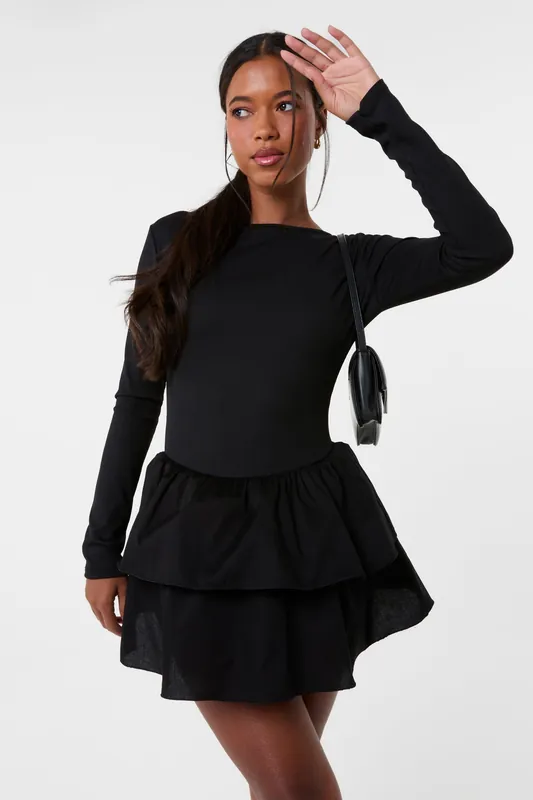 Black Rib Dress With RaRa Skirt - Pink Vanilla