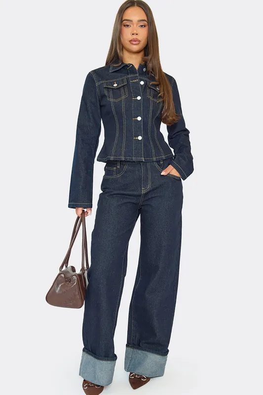 Wide Leg Denim Mid Rise Jeans - EGO
