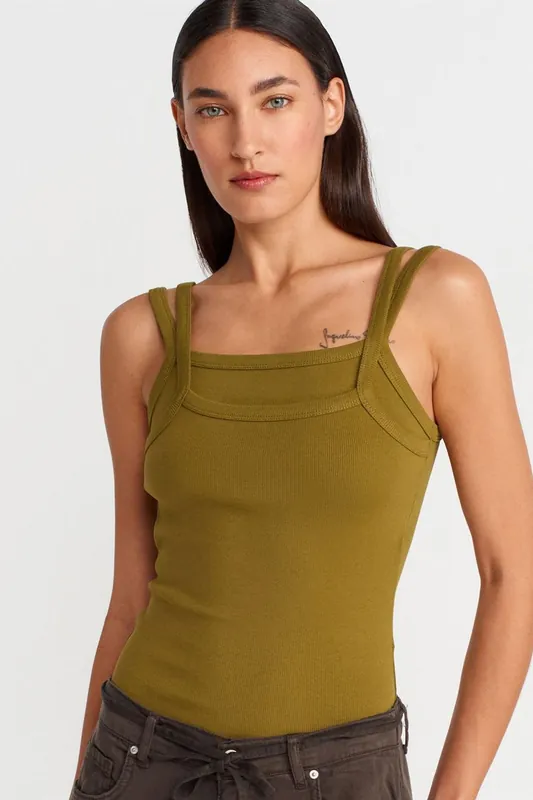 Ribbed Sleeveless Square-neck Blouse