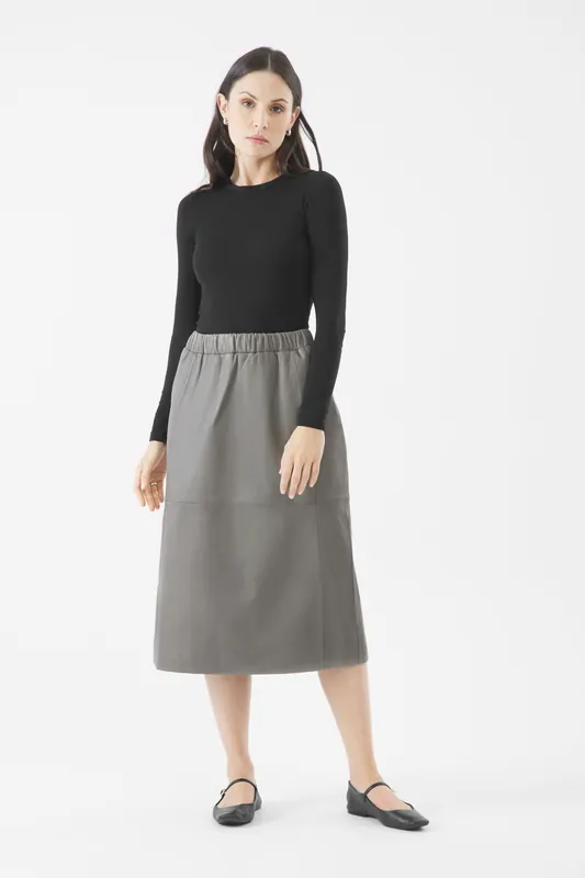 Real Leather Simone Elasticated Waist Midi Skirt - Bolongaro Trevor
