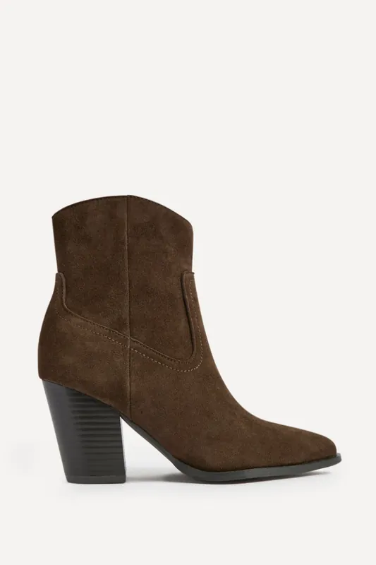 Canyon Brown Suede Leather Western Ankle Boots - Linzi