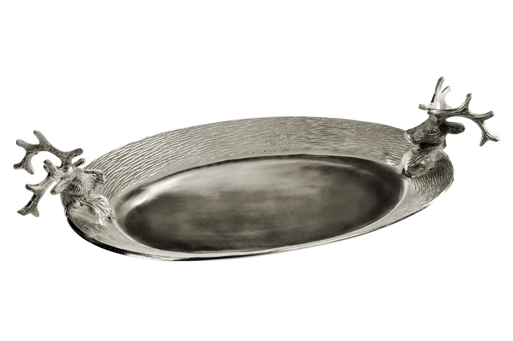 Aluminium Serving Tray, Dinner Tray with Stag Head Handles, Christmas Kitchen Tray for Gatherings - Orsina