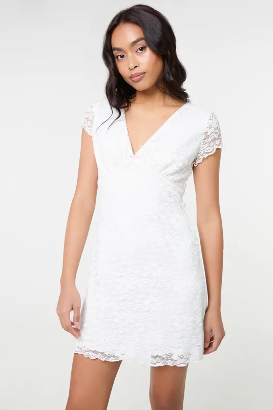 Ivory Cap Sleeve Lace Mini Dress - Pink Vanilla
