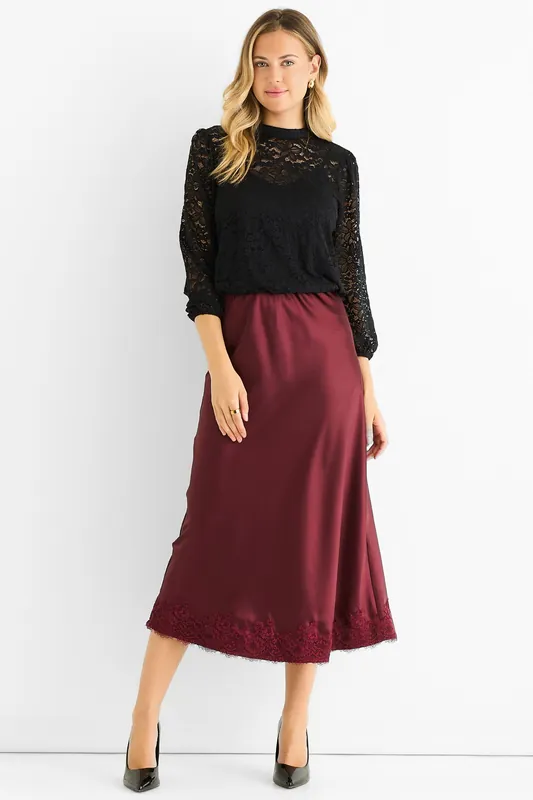 Black High Neck Jersey Lace Loose Fit Blouse - Gini London