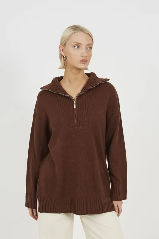 Oversized 1/2 Zip Knitted Jumper - Brave Soul