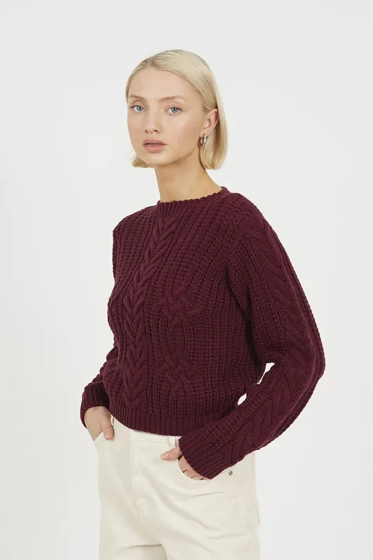 Crew Neck Cable Knit Jumper - Brave Soul