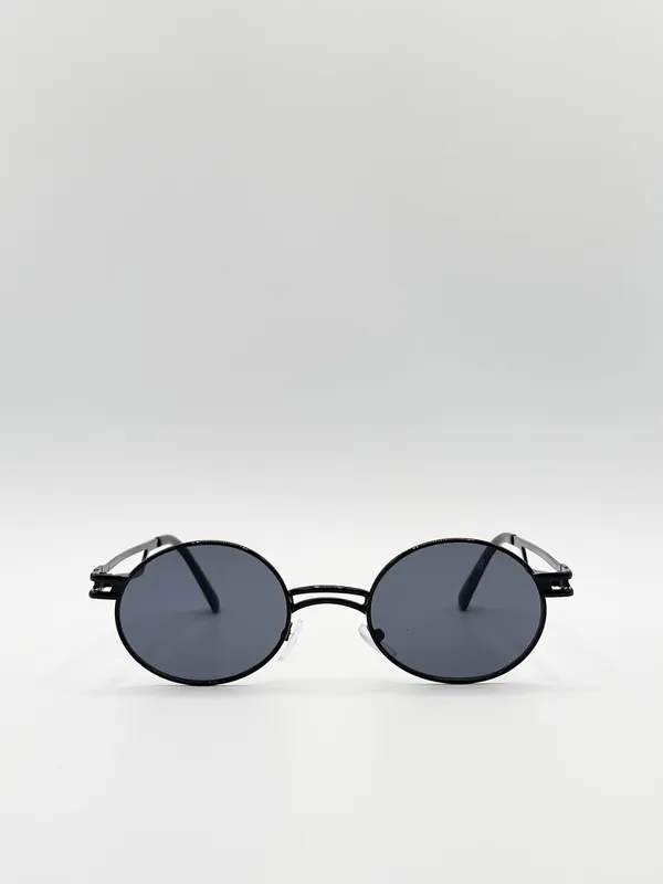 Retro Round Sunglasses in Black - SVNX