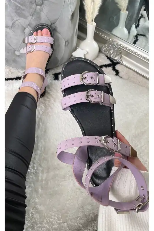 Maren Studded Double Buckle Sliders - IKRUSH