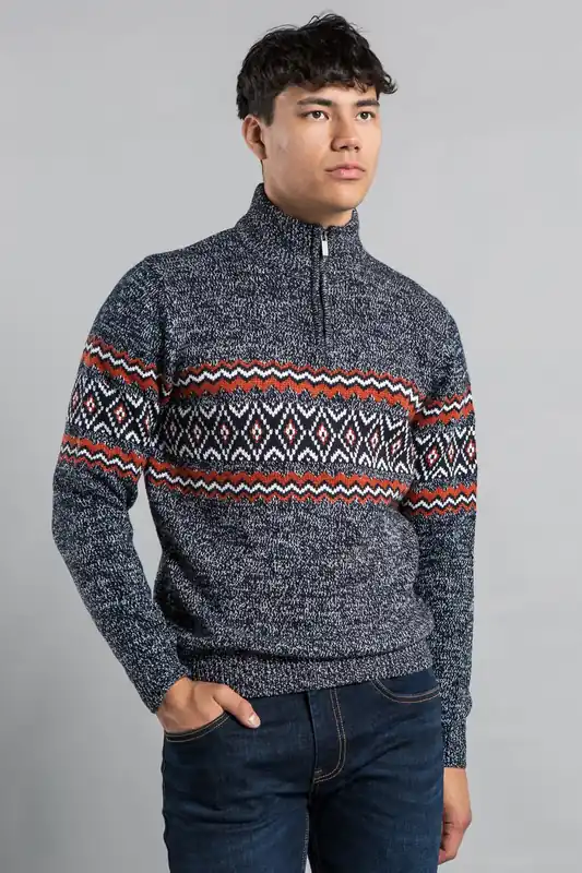 1/4 Zip Jacquard Funnel Neck Jumper - Tokyo Laundry