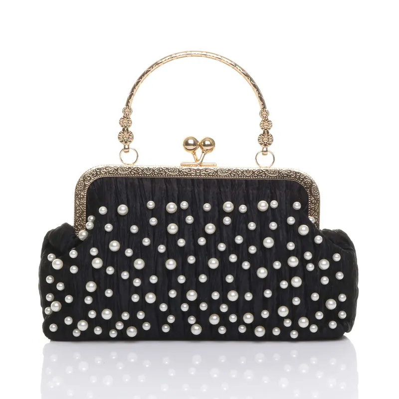 Ruched Pearl Beads Evening Clutch Bag - AJVANI