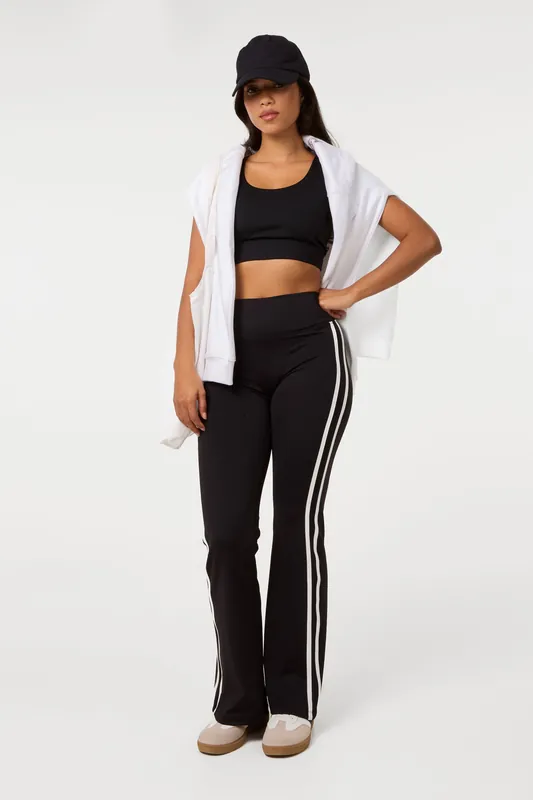 Black Contrast Trim Active Flares - Pink Vanilla