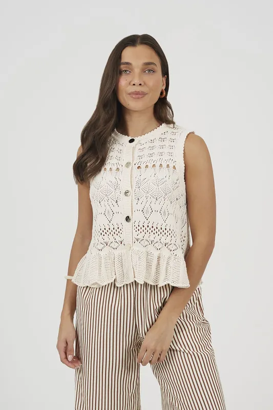 Pointelle Knit Waistcoat With Frill Hem - Brave Soul