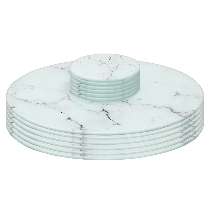 12pc Round Glass Placemats & Round Coasters Set - 30cm Marble Effect