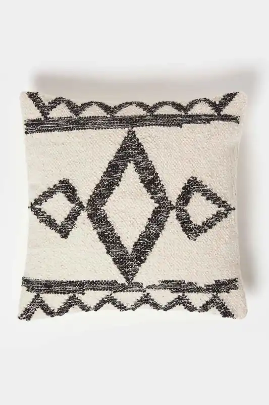 Koba Handwoven Traditional Black & Cream Cushion - Homescapes