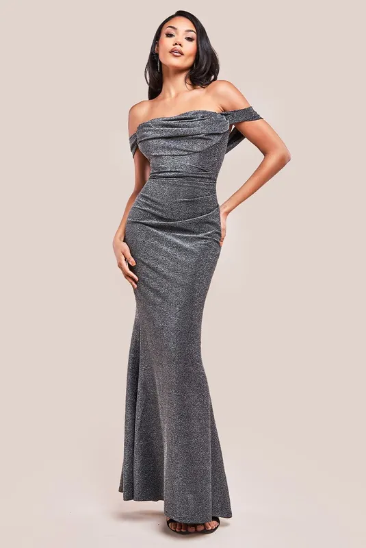 Lurex Cowl Neck Off The Shoulder Maxi - Goddiva
