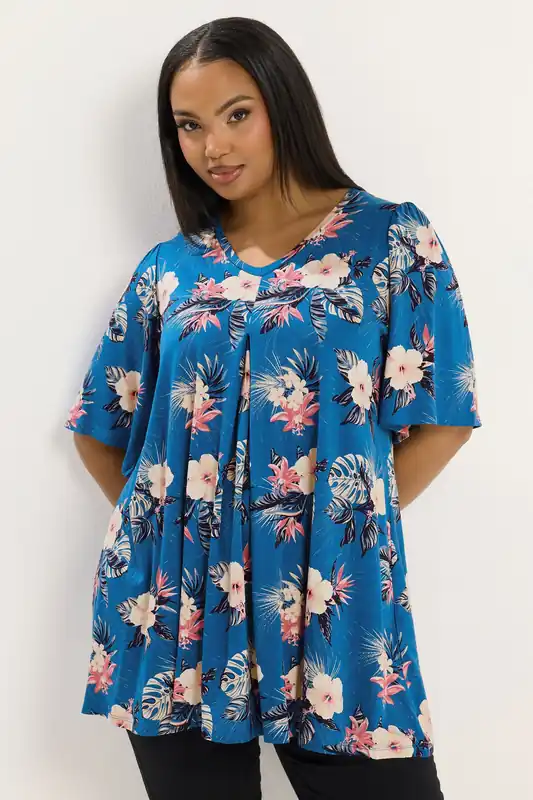 Tropical Print Pleat Front Top - Yours