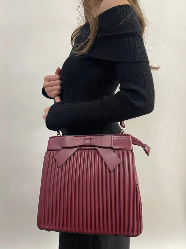 Pleated Bow Grab Bag with Shoulder Strap - SVNX
