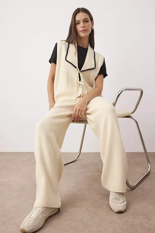 2-Piece Knit Vest and Wide Leg Trouser Co-Ord Set