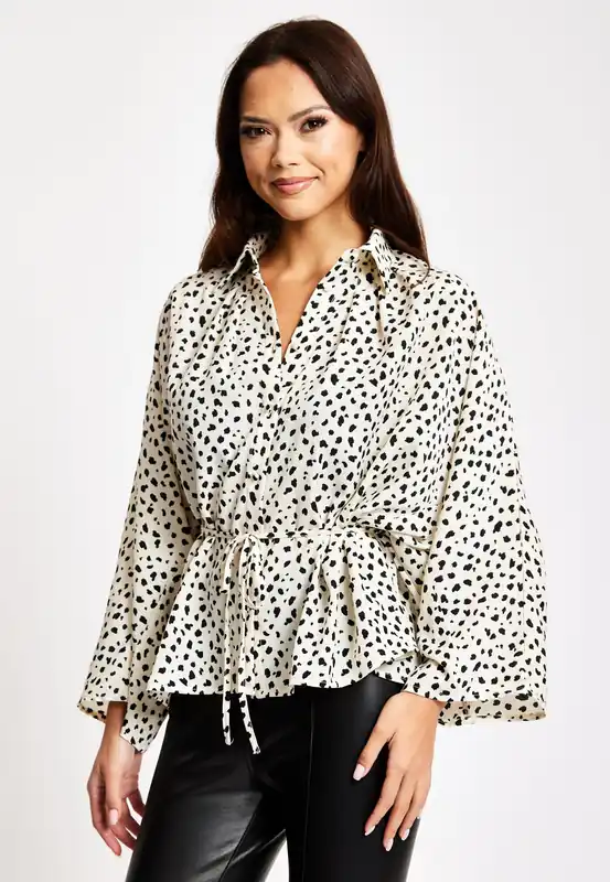 Animal Print Shirt With Long Sleeves And Tie Waist - Liquorish