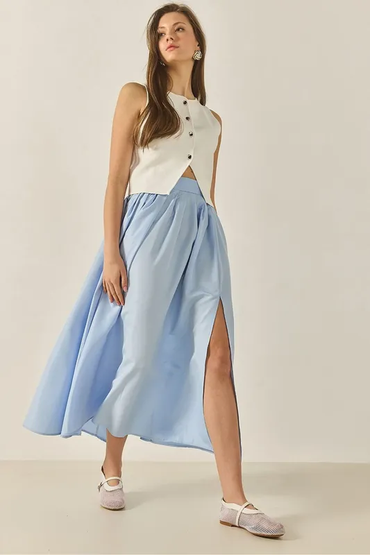 High Waist Maxi Skirt with Slit - Bianco Lucci