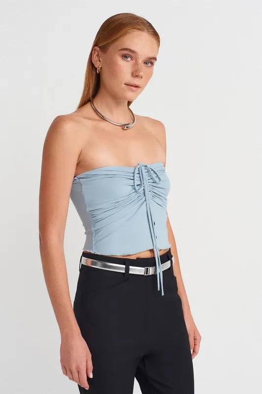 Women’s Strapless Crop Blouse With Tie Detail - Dilvin