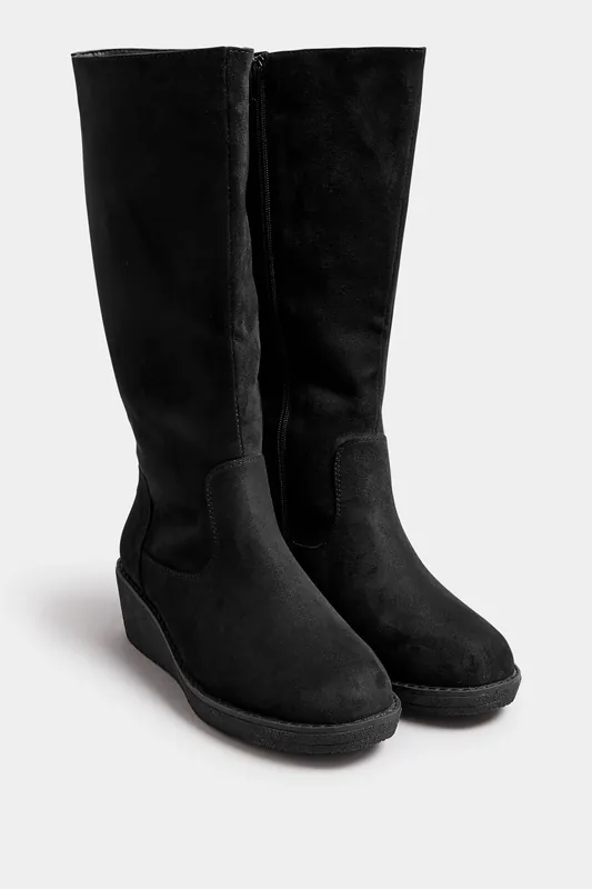Extra Wide Fit Faux Suede Wedge Boots - Yours
