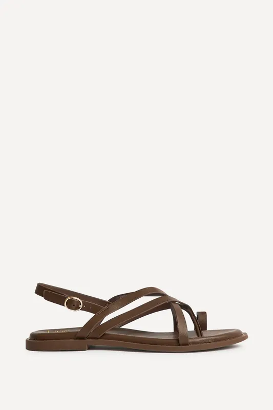 Zyra Brown Toe Ring Flat Sandals - Linzi