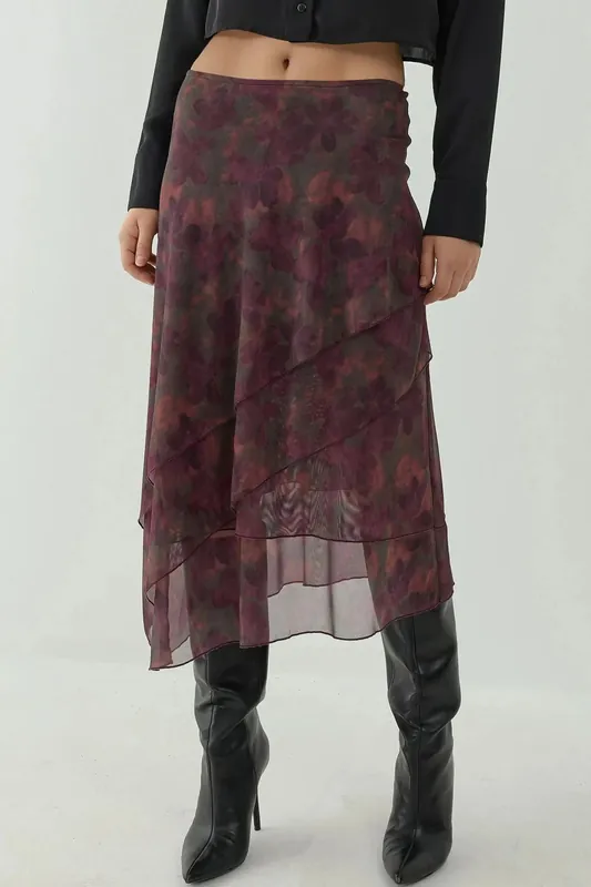 High Waist Midi Skirt with Floral Print - Hiccup