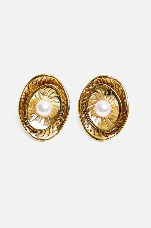 Double Layered Gold and Pearl Earrings - Public Desire