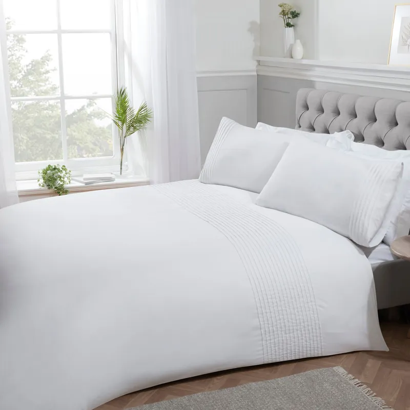 Luxury Pintuck Pleated Striped Panel Duvet Cover With Pillowcases - Smart Living
