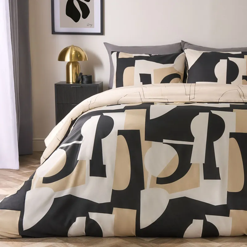 Geometric Duvet Cover Pillowcase Bedding Set Shapes Quilt - OHS