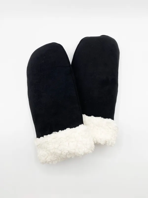Faux Suede Mittens With Borg Lining - SVNX