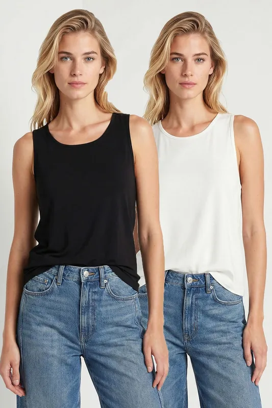 Crew Neck Sleeveless Viscose Blend Shell Top - Happiness Istanbul