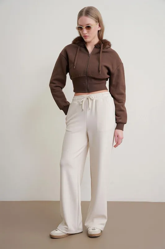 High Waist Pull On Straight Leg Pants with Pockets - MixRay