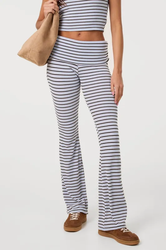 Blue Stripe Turnover Trousers - Pink Vanilla