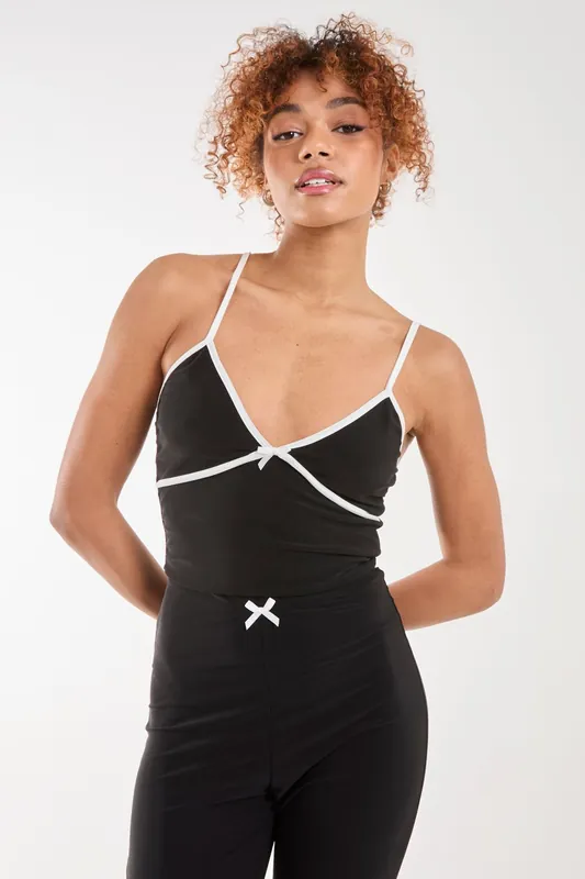 Bow Detail Piping Strappy Vest - Pink Vanilla