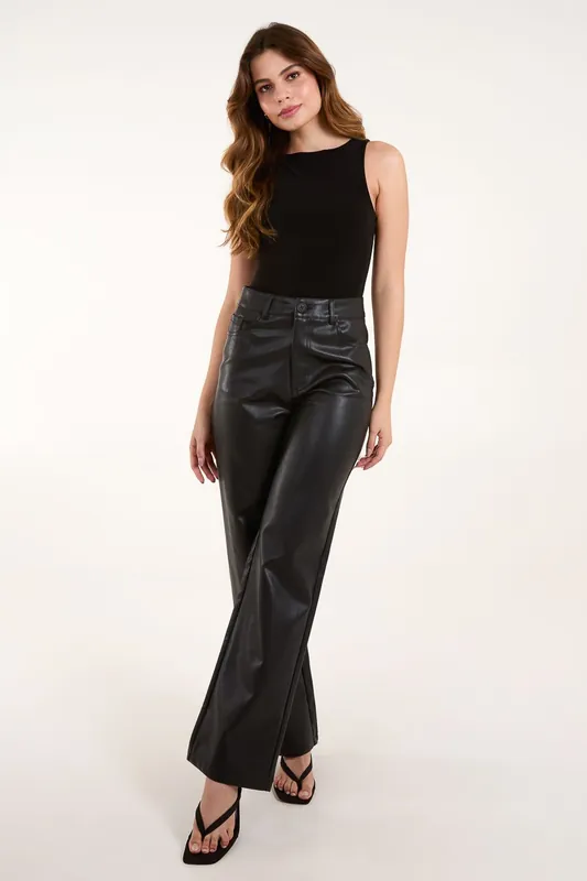 Faux Leather Straight Leg Trousers - Blue Vanilla