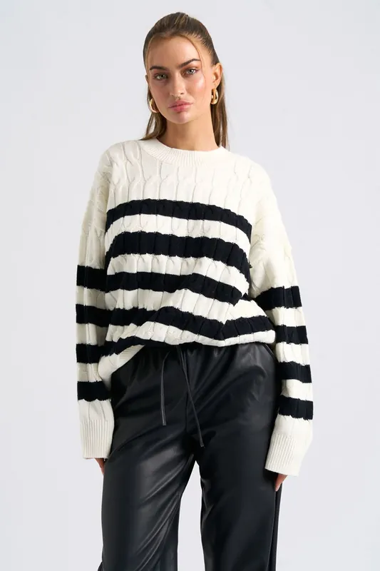 Cable Knit Stripe Jumper - Urban Bliss