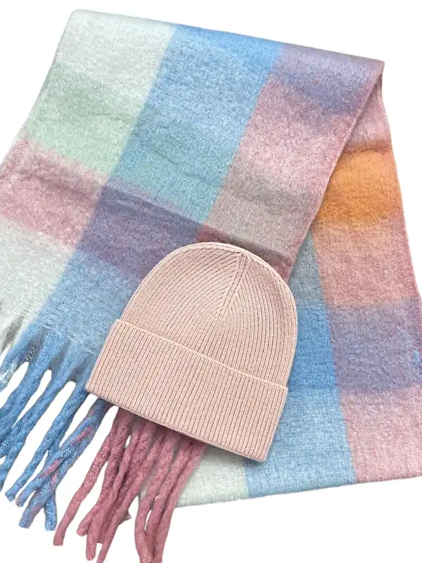 Light Check Scarf & Beanie Set - SVNX