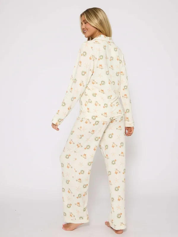 Neutral Christmas Button Shirt and Long Pant Pyjamas Set - Loungeable