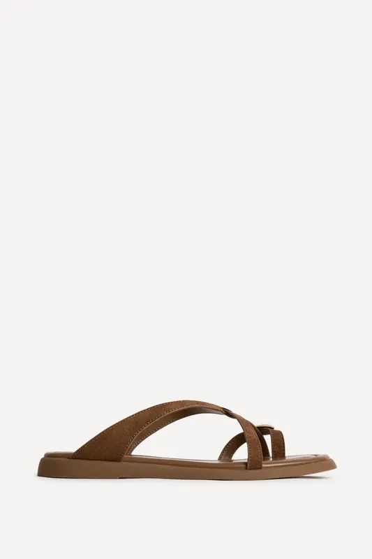Linea Tan Faux Suede Flat Sandals - Linzi