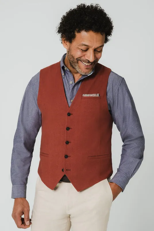 Terracotta Linen Waistcoat - Dobell